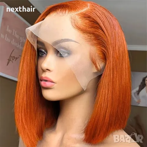 Естествена оранжева дамска перука с дантела лейс фронт 13x4, снимка 1