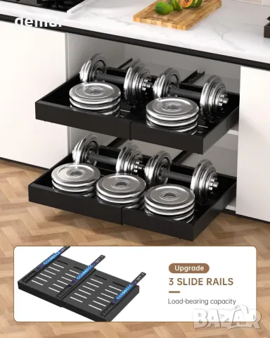 DAYONE 2 броя издърпващи се органайзера за шкафове, черни, въглеродна стомана 32-52 см, регулируеми, снимка 5 - Други стоки за дома - 50285238