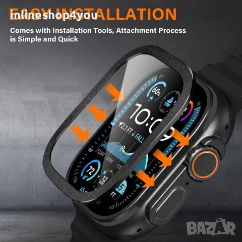 5D Стъклен Протектор за Дисплей за Apple Watch Ultra 2 | Ultra 1 - Черен, снимка 2 - Смарт гривни - 51152088