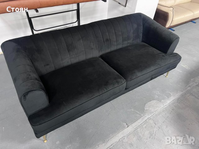 Черен диван от плат тройка, снимка 4 - Дивани и мека мебел - 41376609