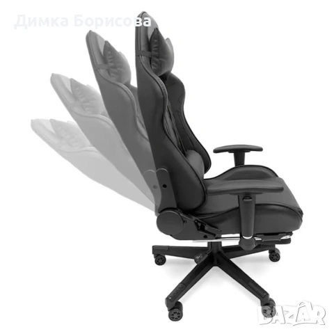 Геймърски стол с прибираща се подложка за крака и функция за масаж - черен, снимка 7 - Столове - 53243136