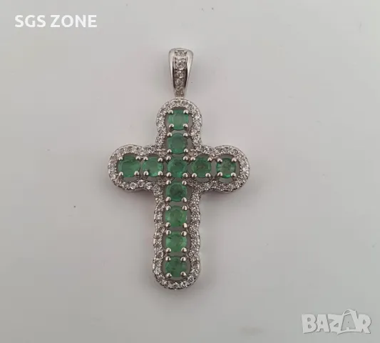Сребърен Кръст с Рубини, Сапфири, Изумруди, снимка 4 - Колиета, медальони, синджири - 49893309