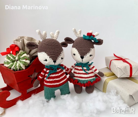 Плетени играчки, коледни еленчета, играчки за деца, коледен подарък за дете, ръчна изработка, снимка 8 - Плюшени играчки - 38913263