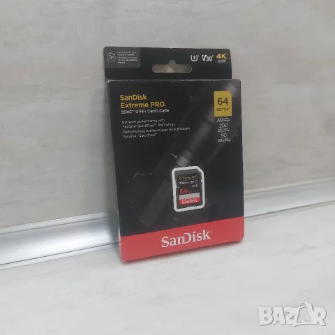 Оригинална Карта Памет SanDisk Extreme PRO 64GB SDXC UHS-I 200MB/s V30 4K New, снимка 4 - Чанти, стативи, аксесоари - 55834947