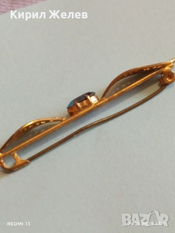 Златиста брошка с овални елементи и син камък ТОПАЗ 52187, снимка 6 - Други - 52547662