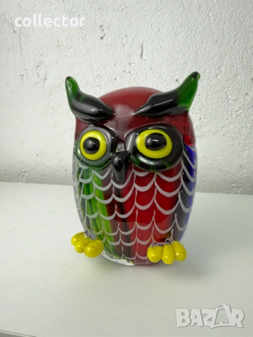 Цветна стъклена фигурка на бухал - Murano. №7631, снимка 2 - Колекции - 52481348