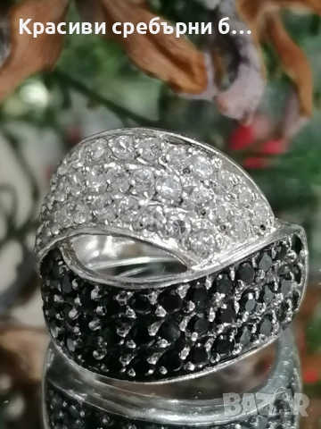 Масивен сребърен пръстен с ковани циркони