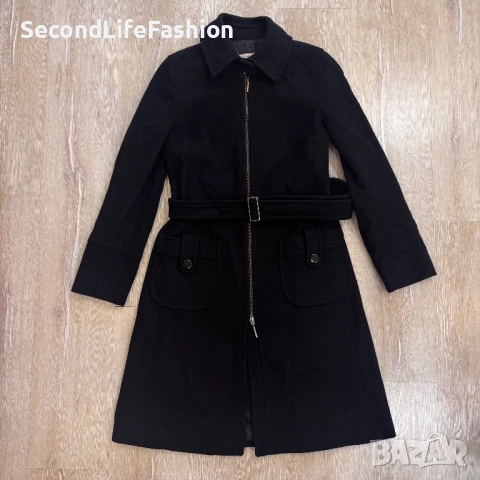 MAX&Co. Палто с колан и цип, размер, черно, вълнено, дълго, дамско