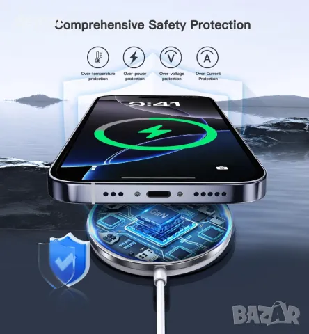 Комплект от 2 магнитни безжични зарядни устройства 15W Fast Mag-Safe със сгъваеми стойки, снимка 3 - Аксесоари за Apple - 50399307