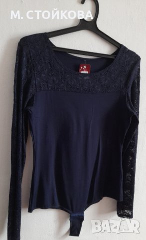 ПОСЛЕДЕН БРОЙ! луксозно тъмно синьо боди дреха на Perfect с нежна дантела, снимка 2 - Блузи с дълъг ръкав и пуловери - 42062202