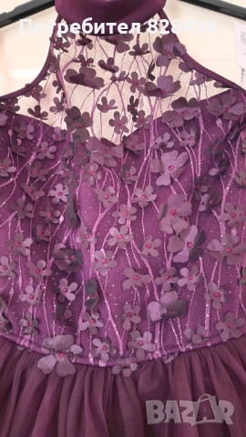 Мини рокля NOVA дантела тюл тъмнолилав Lorreti, снимка 2 - Рокли - 52614615