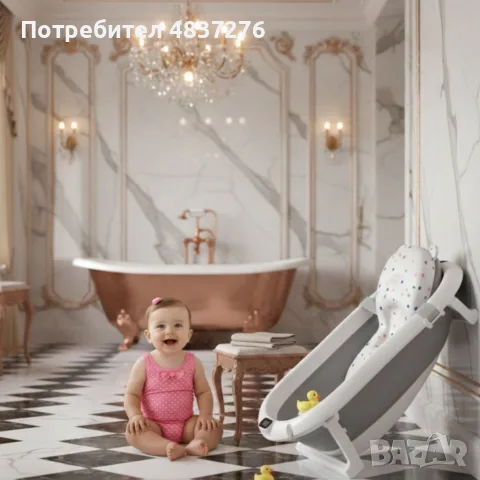 Сгъваема бебешка вана с термометър и възглавница, снимка 8 - За банята - 55775799