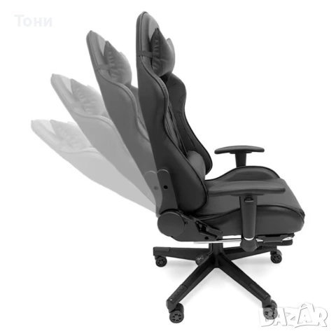 Геймърски стол с прибираща се подложка за крака и функция за масаж - черен, снимка 6 - Столове - 53239992
