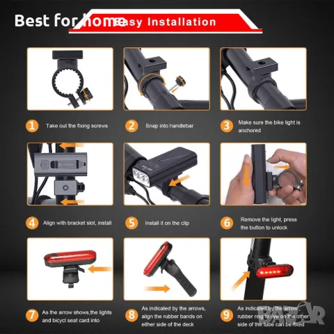 EBUYFIRE USB акумулаторен комплект светлини за велосипед , снимка 4 - Части за велосипеди - 49373474