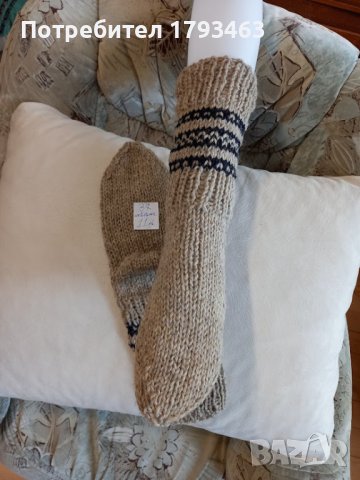 Ръчно плетени мъжки чорапи от вълна, размер 37, снимка 1