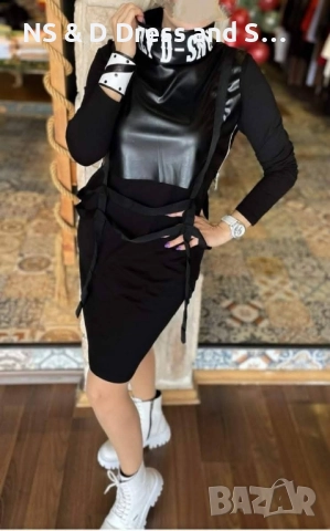 Дамска атрактивна луксозна рокля с подвижна кожена част