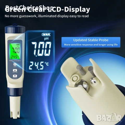 5 в 1 тестер за вода за басейн Цифров дисплей pH TDS EC Соленост Температура, снимка 2 - Друга електроника - 53150153