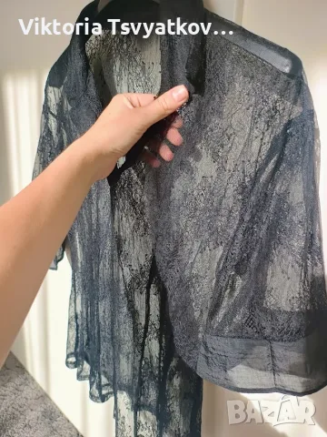 Дантелена блуза с поло яка Massimo Dutti - размер XS, снимка 3 - Тениски - 56215542