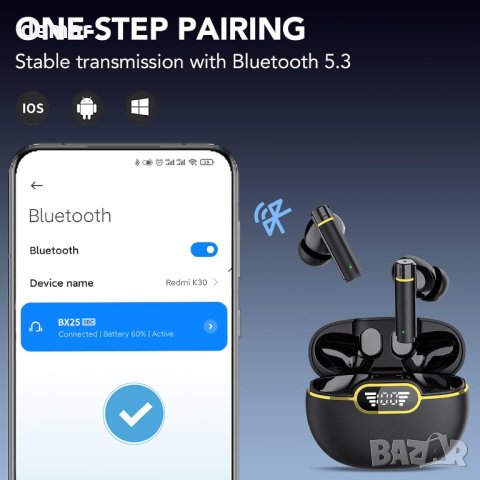 Безжични слушалки Bluetooth 5.3 Ipx7 водоустойчиви, управление с докосване, черни, снимка 3 - Bluetooth слушалки - 44168574
