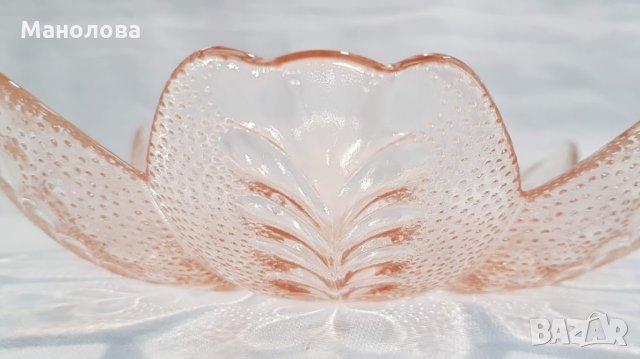 Винтидж розова стъклена купа за плодове, произведена през 60-те години на миналия век., снимка 6 - Чинии - 35748452