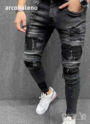Мъжки модни тесни дънки със средна талия - 023, снимка 2 - Дънки - 39964678