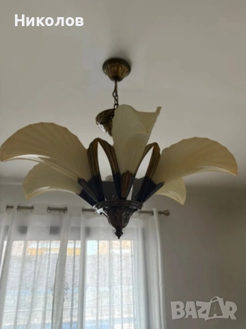 Месингов полилей Арт Деко, снимка 2 - Антикварни и старинни предмети - 52092453