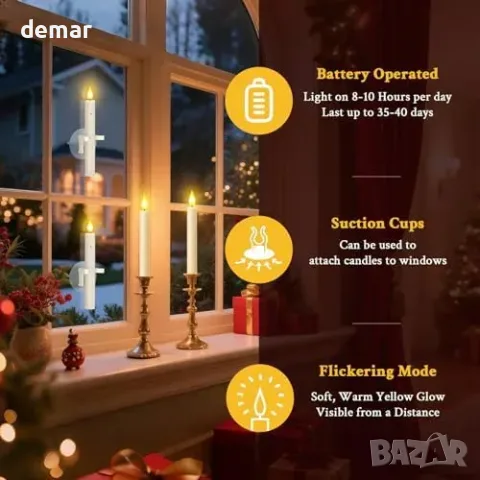 Комплект 10 LED свещи със сензор за здрач и вендузи, снимка 5 - Свещи и свещници (декоративни) - 55806873