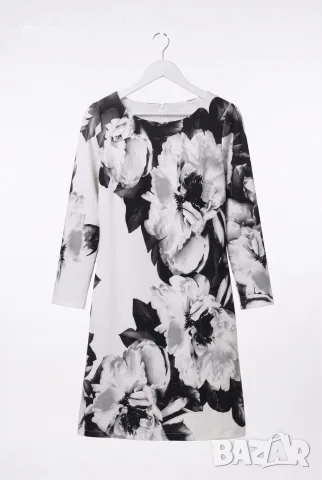 Рокля “Black & White Floral Chic” – Дамска рокля с реглан ръкав и трапецовидна линия арт.1544, снимка 5 - Рокли - 56164387