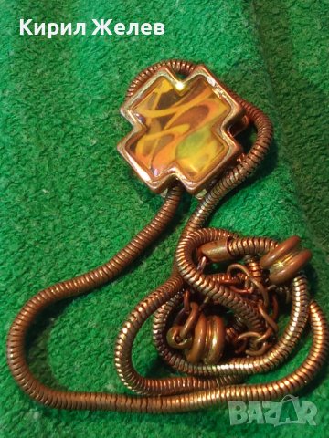 СТАРО ВИНТИДЖ АРТ ЗЛАТИСТО КОЛИЕ с КРЪСТ 23375, снимка 2 - Колиета, медальони, синджири - 37744042