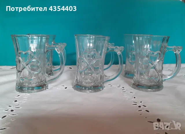 Ретро стъклени чаши „Детелина” – 6 броя, за кафе, чай, капучино