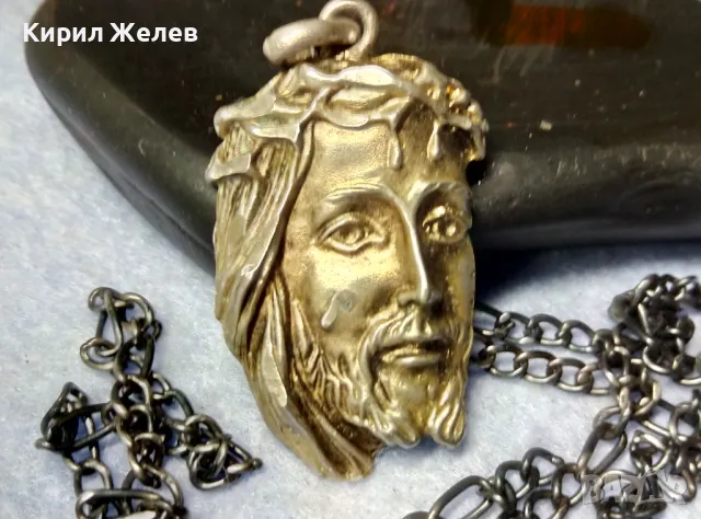 БАРЕЛЕФЕН СРЕБЪРЕН МЕДАЛЬОН с ЛИКА на ИИСУС ХРИСТОС с СРЕБЪРНА ВЕРИЖКА ОКСИДИРАНО СРЕБРО 925 - 40587