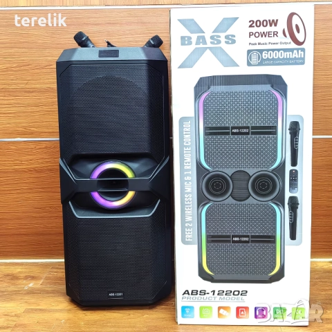 -50лв🔊 Xbass 200W 6000mah Професионална караоке тонколона ABS-12202 – 12”×2, Bluetooth, 2 микрофонa, снимка 17 - Караоке - 51831095