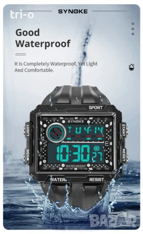 SYNOKE Мъжки дигитален часовник, водоустойчив, удароустойчив, голям екран, снимка 6 - Мъжки - 51233082