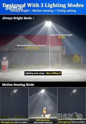 Gefolly SL-7200W соларна LED лампа 6500 K, IP67, с датчик, снимка 3 - Соларни лампи - 56338129