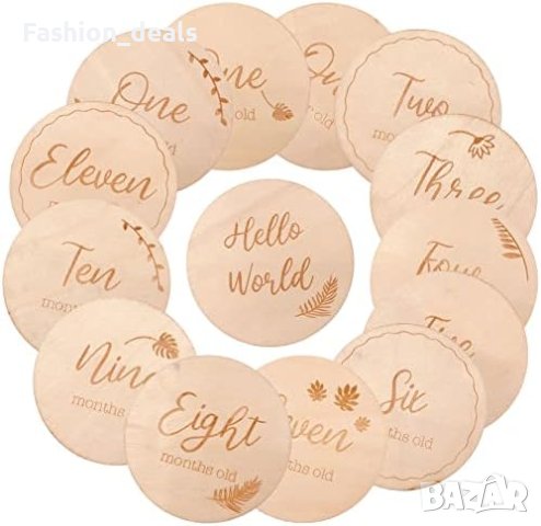 Нови 14 броя кръгли дървени месечни карти за бебе/Снимки Поводи, снимка 3 - Други - 41614492