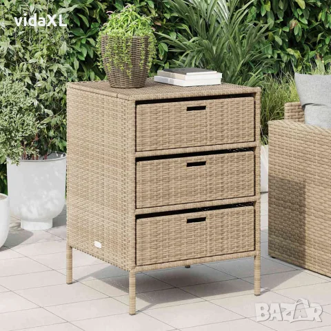 vidaXL Градински шкаф за съхранение бежов 55x59x80 см полиратан, снимка 3 - Ракли - 56147368