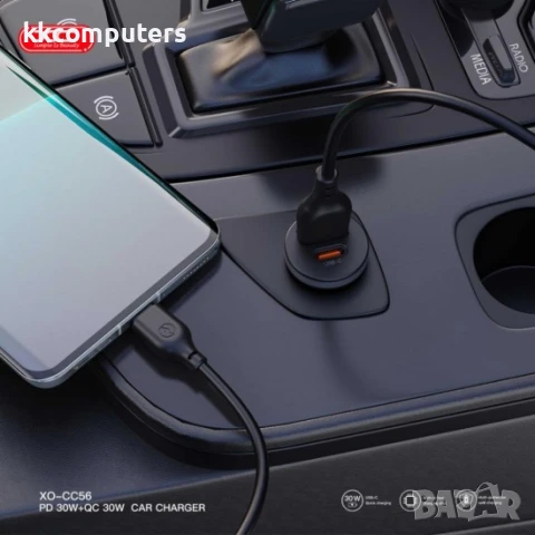 Зарядно устройство за кола комплект XO CC56 PD 30W QC 1x USB 1x USB-C с кабел USB - USB-C, Черен