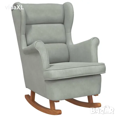 vidaXL Люлеещ се стол с облегалка, светлосив кадифе и масивно дърво