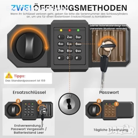 Нова каса Стоманена сейф кутия 25L с подсветка, рафт и алармена система, снимка 4 - Други стоки за дома - 52079011