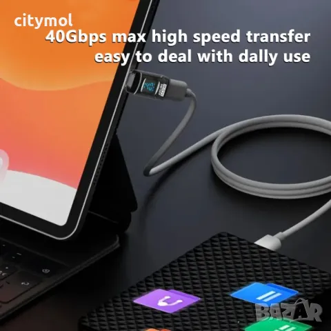 90 градусов USB C към USB C адаптер с LED дисплей, 8К, 40 Gbps 140 W, Power Meter, USB4 Thunderbolt, снимка 8 - Други - 49083032