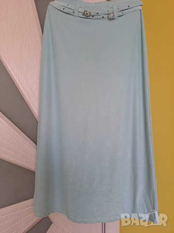 Дълга пола с коланчета отпред много светло синьозелено S-М, снимка 3 - Поли - 41414666