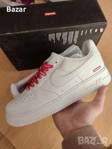 Nike Air Force 1 Supreme White Бели Мъжки Обувки Кецове Маратонки Размер 43 Номер 27.5см Стелка , снимка 1 - Маратонки - 40296110