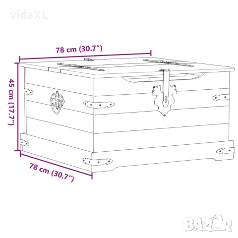 vidaXL Кутия за съхранение "Corona" 78x78x45 см борово дърво масив, снимка 9 - Скринове - 56147443