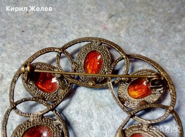 СТАРА ЛАКИРАНА МЕСИНГОВА РЕТРО АРТ СТИЛ БРОШКА с ЦВЕТНО СТЪКЛО Тип МУРАНО 31898, снимка 9 - Антикварни и старинни предмети - 48160239