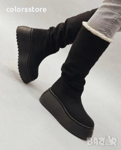 Боти на платформа - черен велур - BPK1, снимка 2 - Дамски боти - 48005994