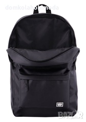 Черна кожена раница , Качествена еко кожа,Отделение за лаптоп.30х12х46 см, снимка 3 - Раници - 40699155