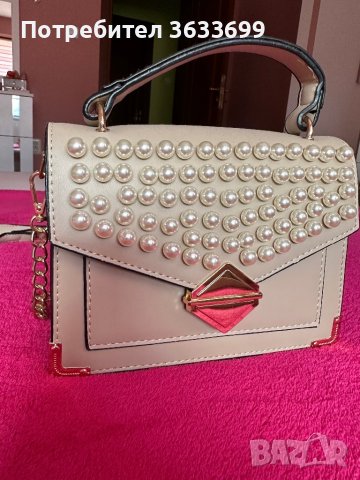 Бежова чанта с перли, снимка 1 - Чанти - 41436157