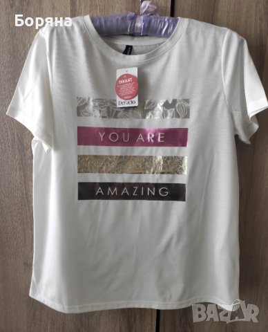 НАМАЛЕНА - DeFacto нова с етикет тениска с надписи, снимка 1