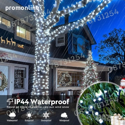 Верига 50м с 250бр светещи коледни лампички 3 цвята 8 режима светене, снимка 10 - Други - 52471479