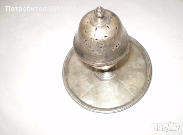 Радка колекционерска Османска турска ислямска сребърна кадилница с надпис  и рибена кост , снимка 10 - Антикварни и старинни предмети - 44324886